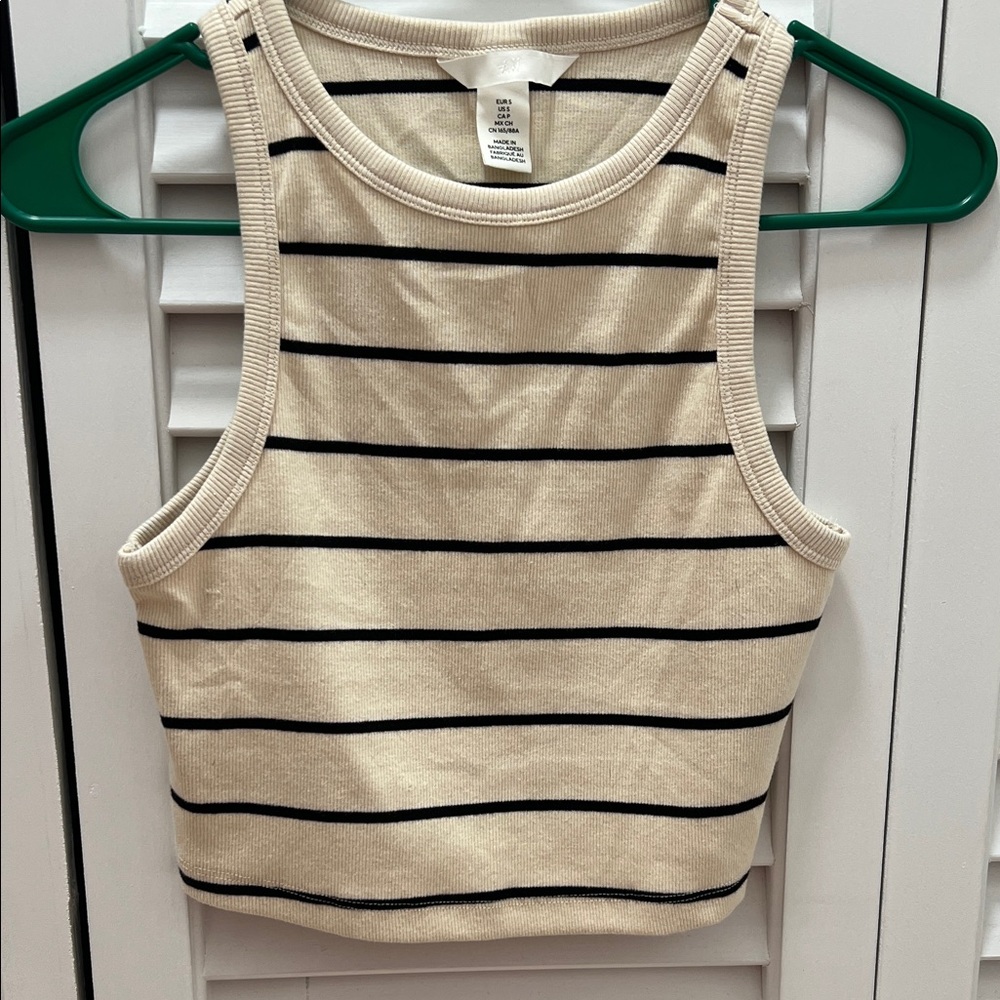 H&M Cream and Black Striped Tank Top